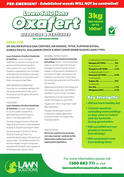 Lawn Solutions Oxafert Herbicide & Fertiliser 3kg - product information - buy online