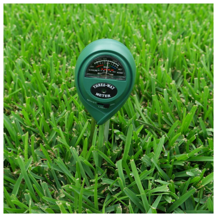 3-Way Soil Meter pH Moisture Light Tester in soil on Sir Walter DNA Certified Grass